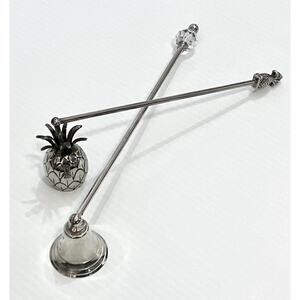 Vtg Silverplate & Brass Candle Snuffer Set Godinger Pineapple Gatco Glass Knob